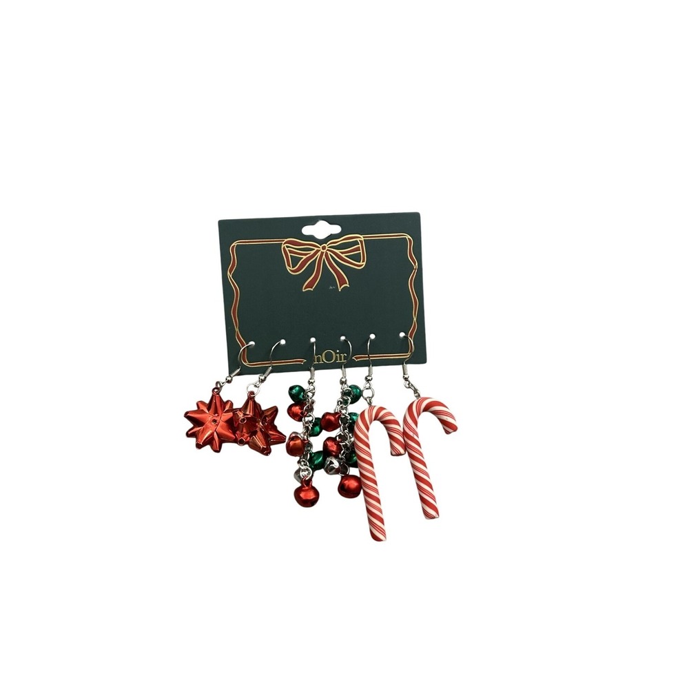 Noir Earrings Set Womens OS Red New Christmas Candy Cane Jingle Bell Bow Dangle